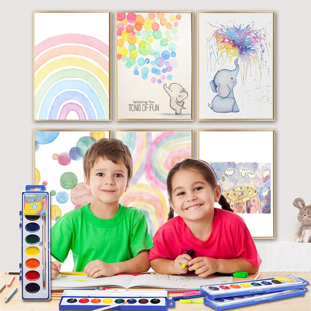 Ezzgol Watercolor Paint Sets – 24-Pack, 8 Colors, Kids Safe, Classroom-Ready