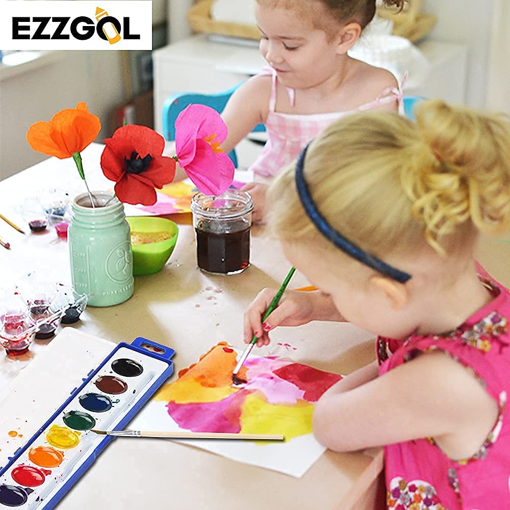 Ezzgol Watercolor Paint Sets – 24-Pack, 8 Colors, Kids Safe, Classroom-Ready