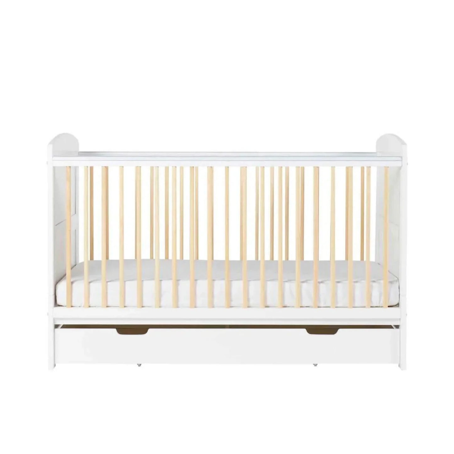 Ickle Bubba Coleby Scandi Cot Bed with Under Drawer Scandi White - Premium Sprung Mattress