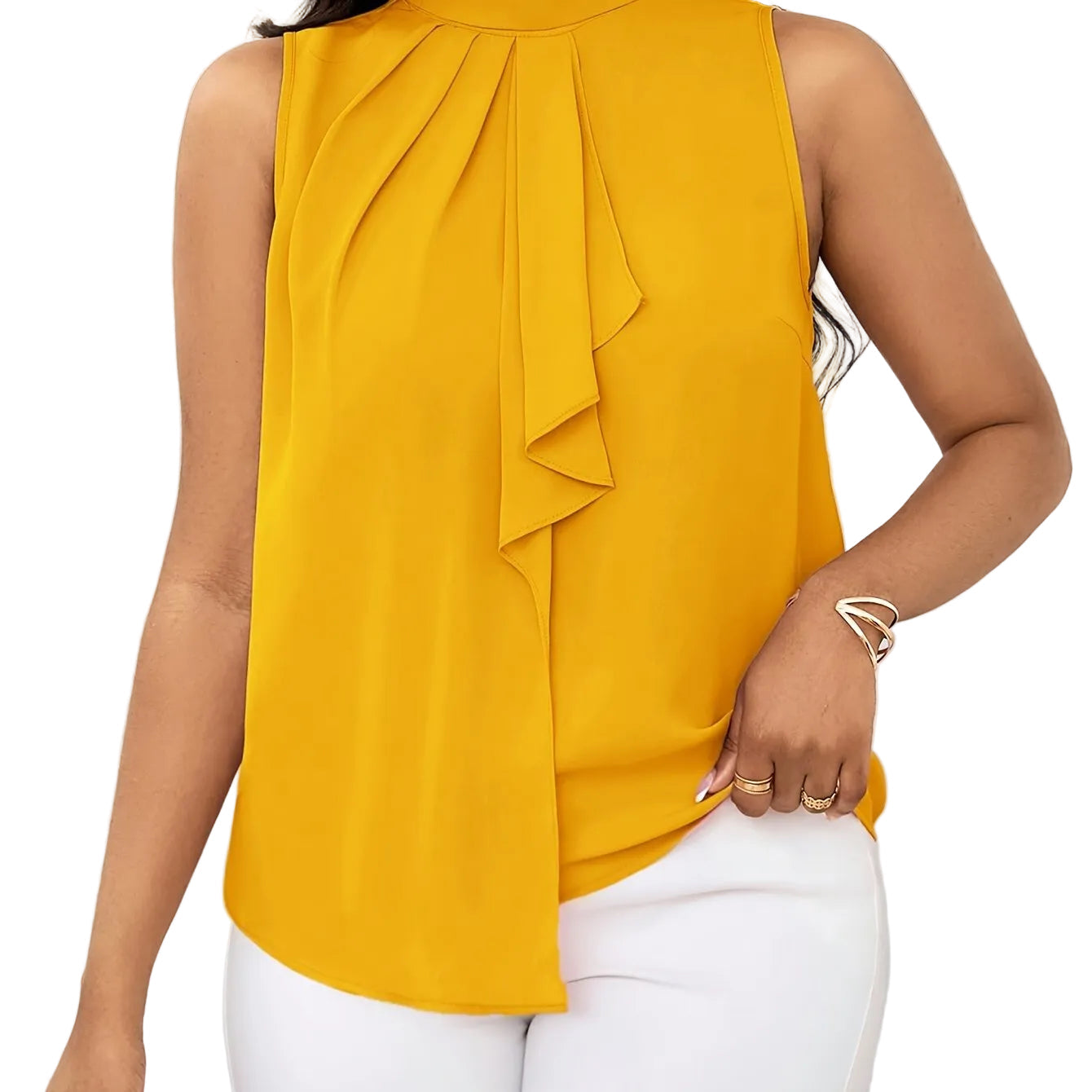 Women's High Neck Sleeveless Top – Solid Color with Lace-Up Detail