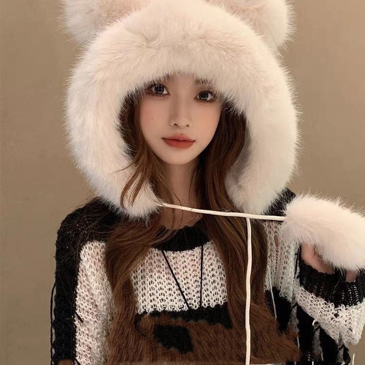Thick Warm Earflaps Cute Big Head Circumference Fox Fur Ushanka