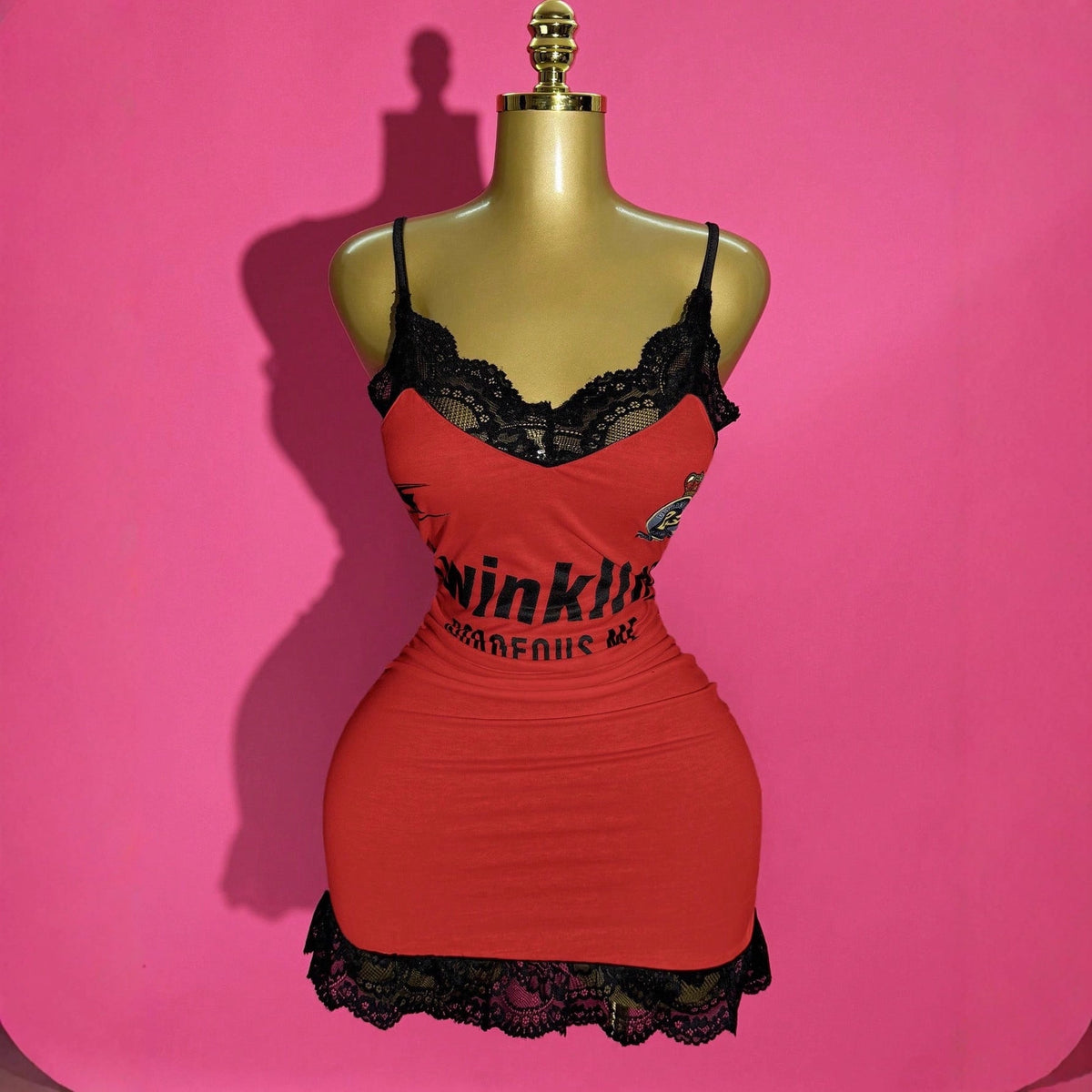 American-style Vintage Letter Lace-trimmed Versatile Slip Dress