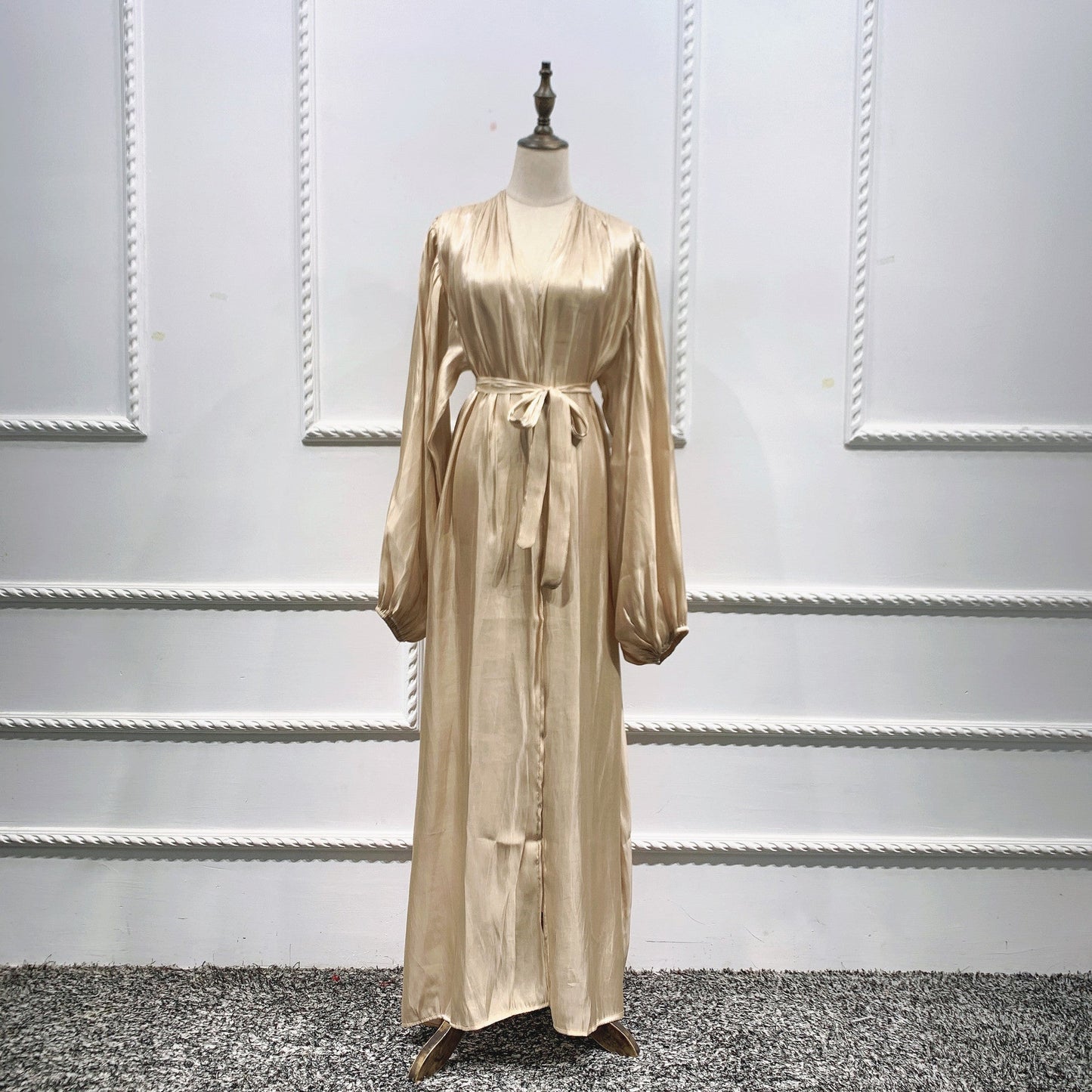 Puff Sleeve Lace-Trim Abaya Cape | Long Modest Dress