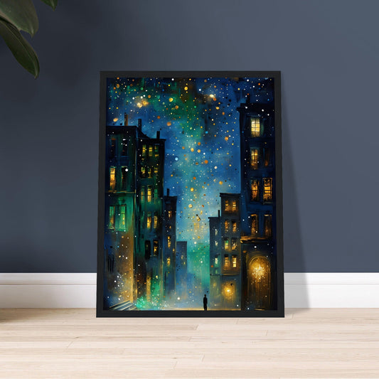 Urban Night Wall Art – Surreal City Reflection Print