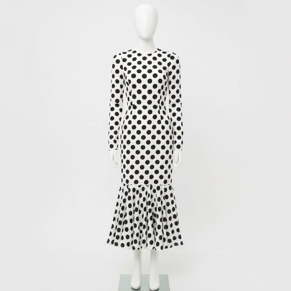 High-Waist Polka Dot Maxi Dress
