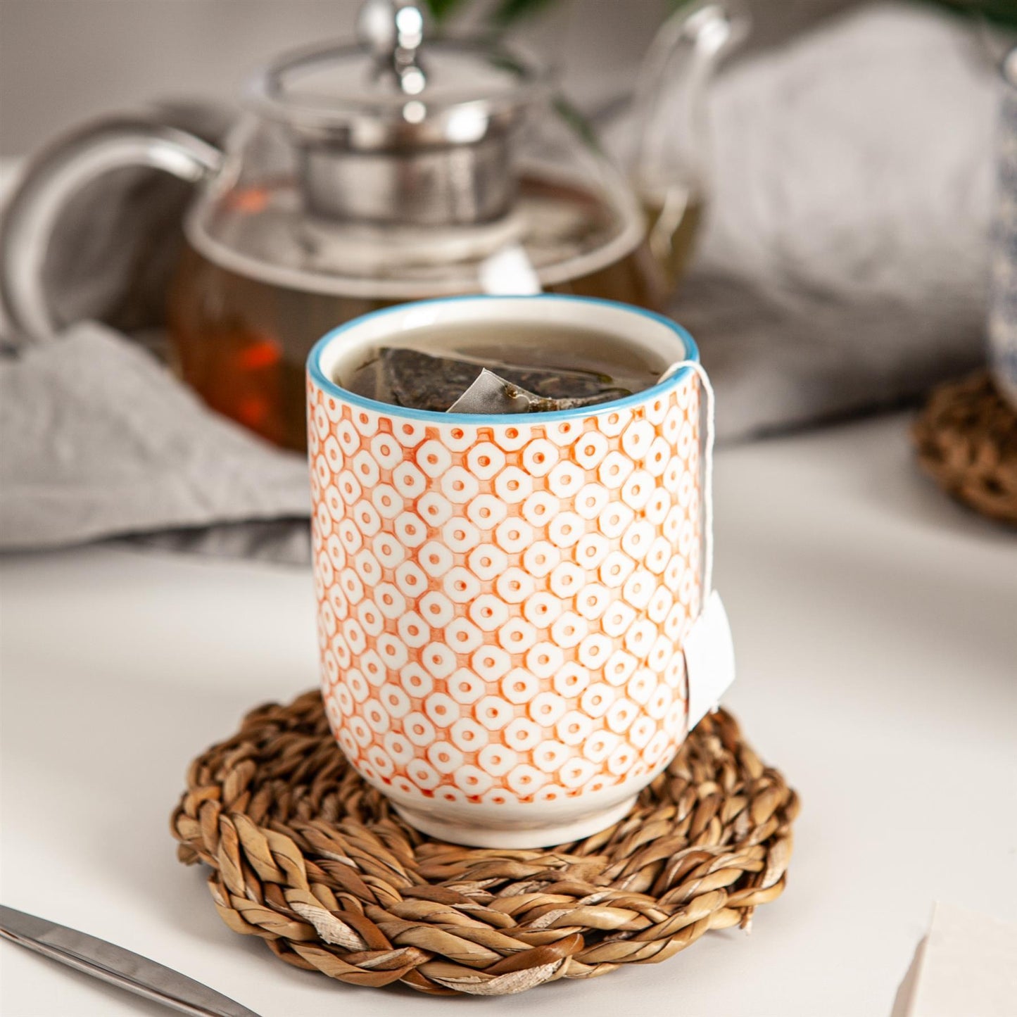 280ml Orange Hand Printed Stoneware Tumblers - Pack of Six