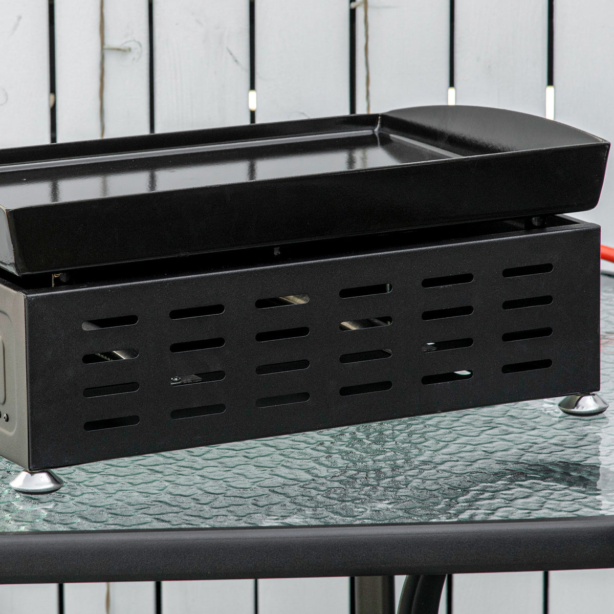 Outsunny Portable Gas Plancha BBQ Grill with 2 Stainless Steel Burner, 10kW