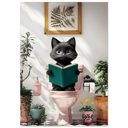 Black Cat Bathroom Wall Art – Pink Toilet Print