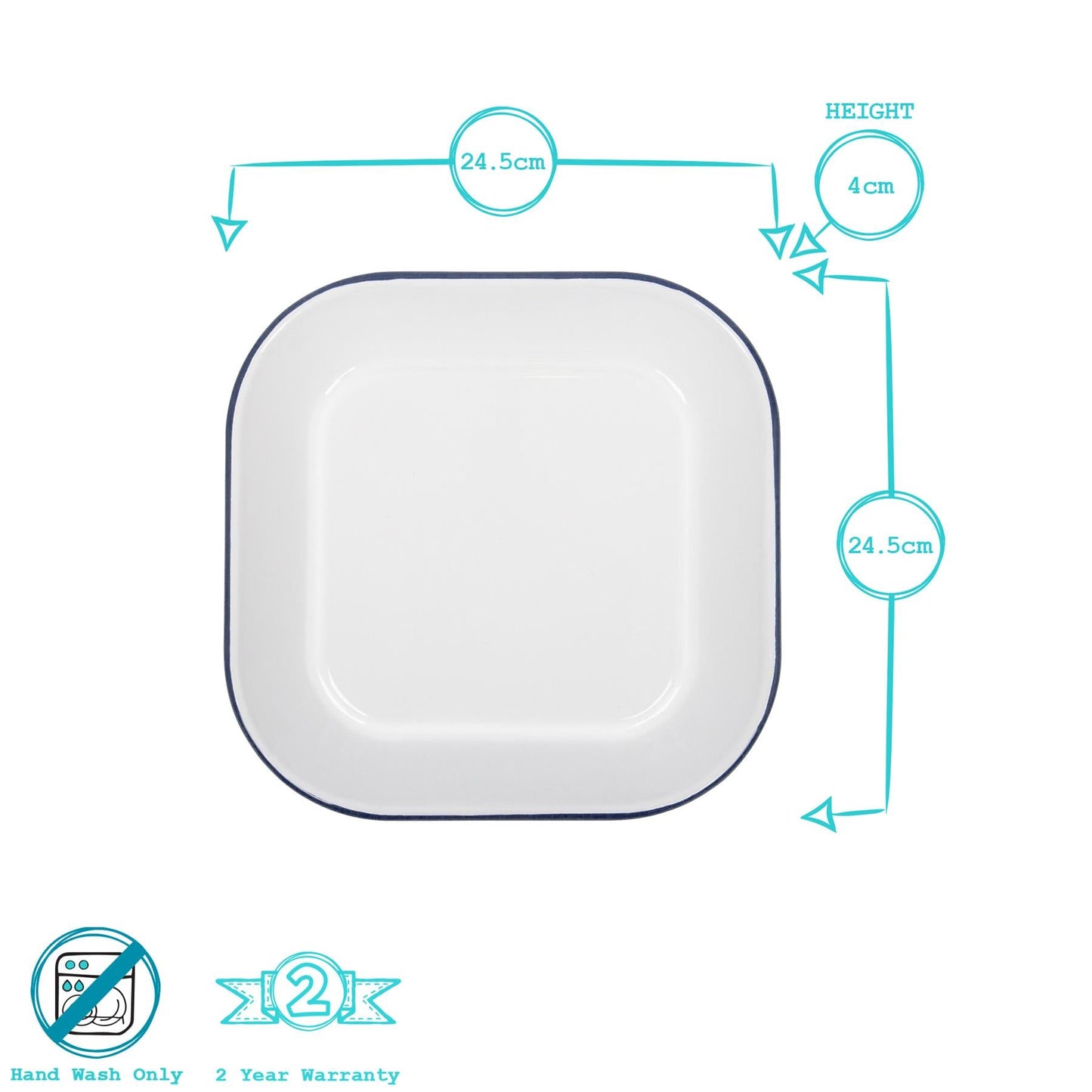 24.5cm x 24.5cm White Square Enamel Baking Tray