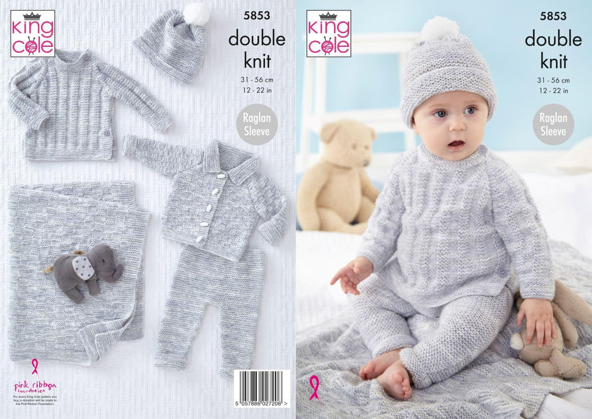 King Cole 5853 Baby DK Jacket Sweater Leggings Hat Blanket Knitting Pattern