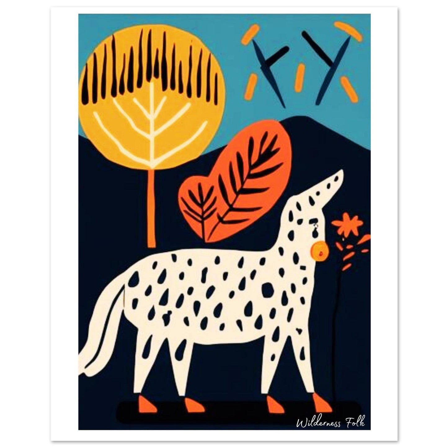 Stylish Folk Art Poster - Modern Animal Illustration - Scandinavian Wall Décor