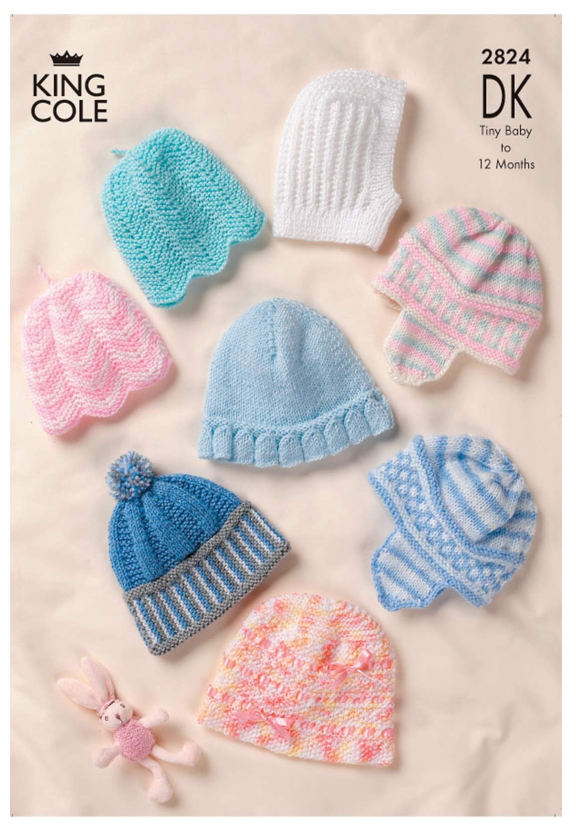 King Cole 2824 Knitting Pattern Baby Hats in King Cole DK