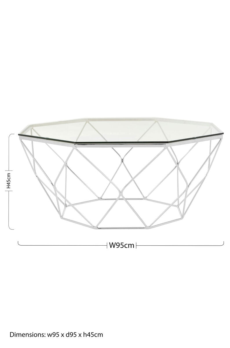 Allure Clear Glass and Chrome Finish Hexagonal Coffee Table