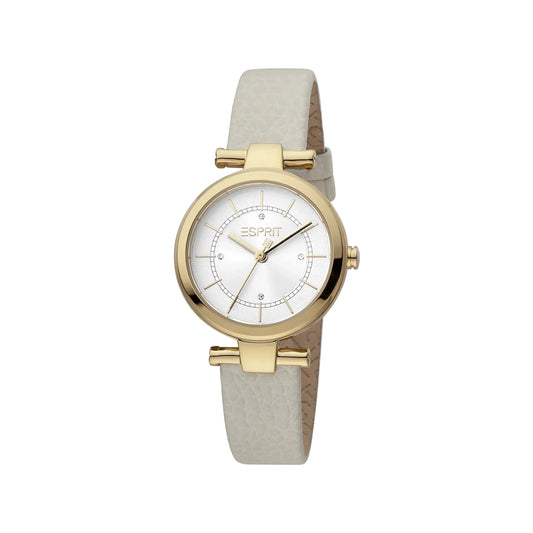 Esprit Women's Beige Leather Watch, Silver Dial | Es1l085m0035