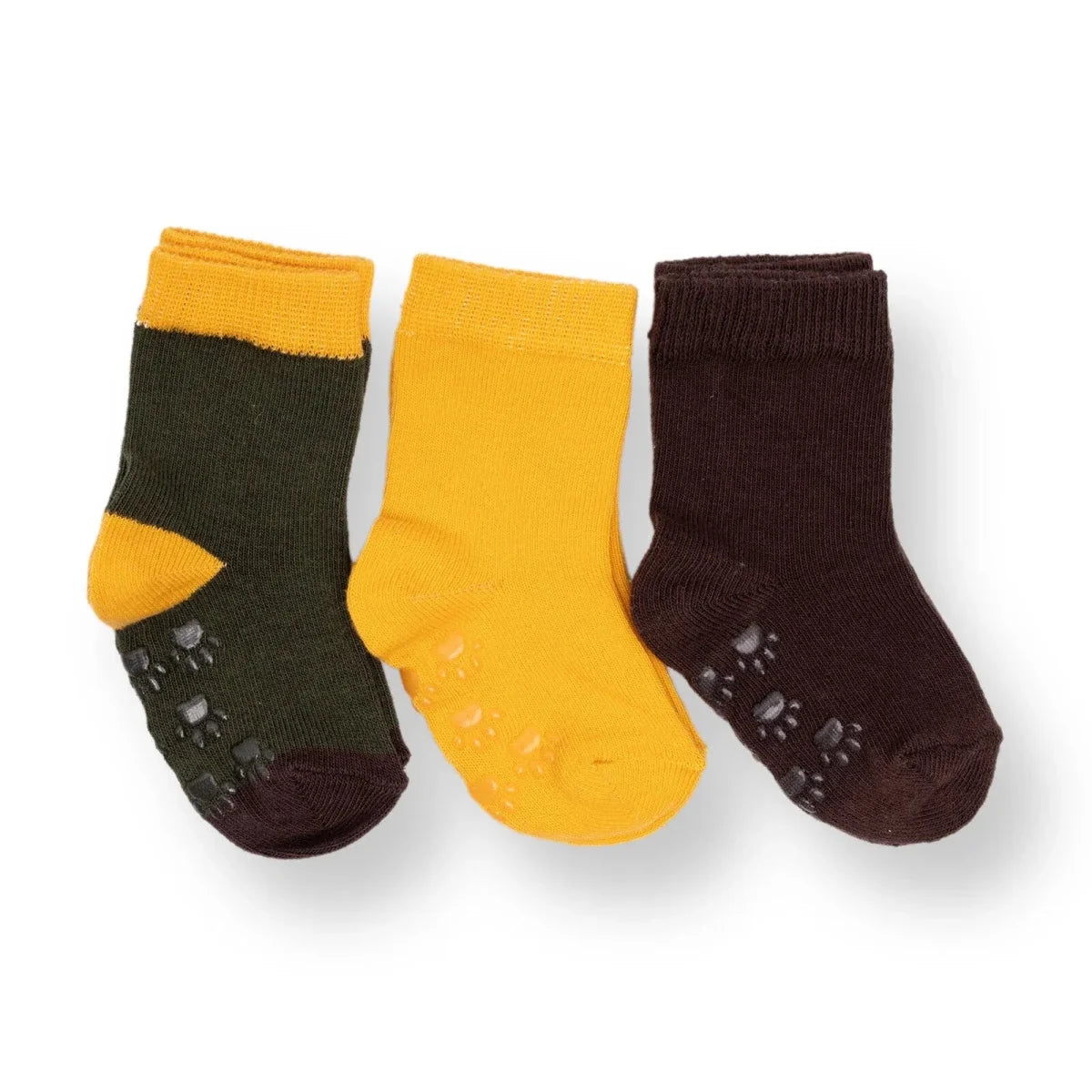 HelloBaby Boys 3-Pack Non-Slip Baby Socks - Khaki
