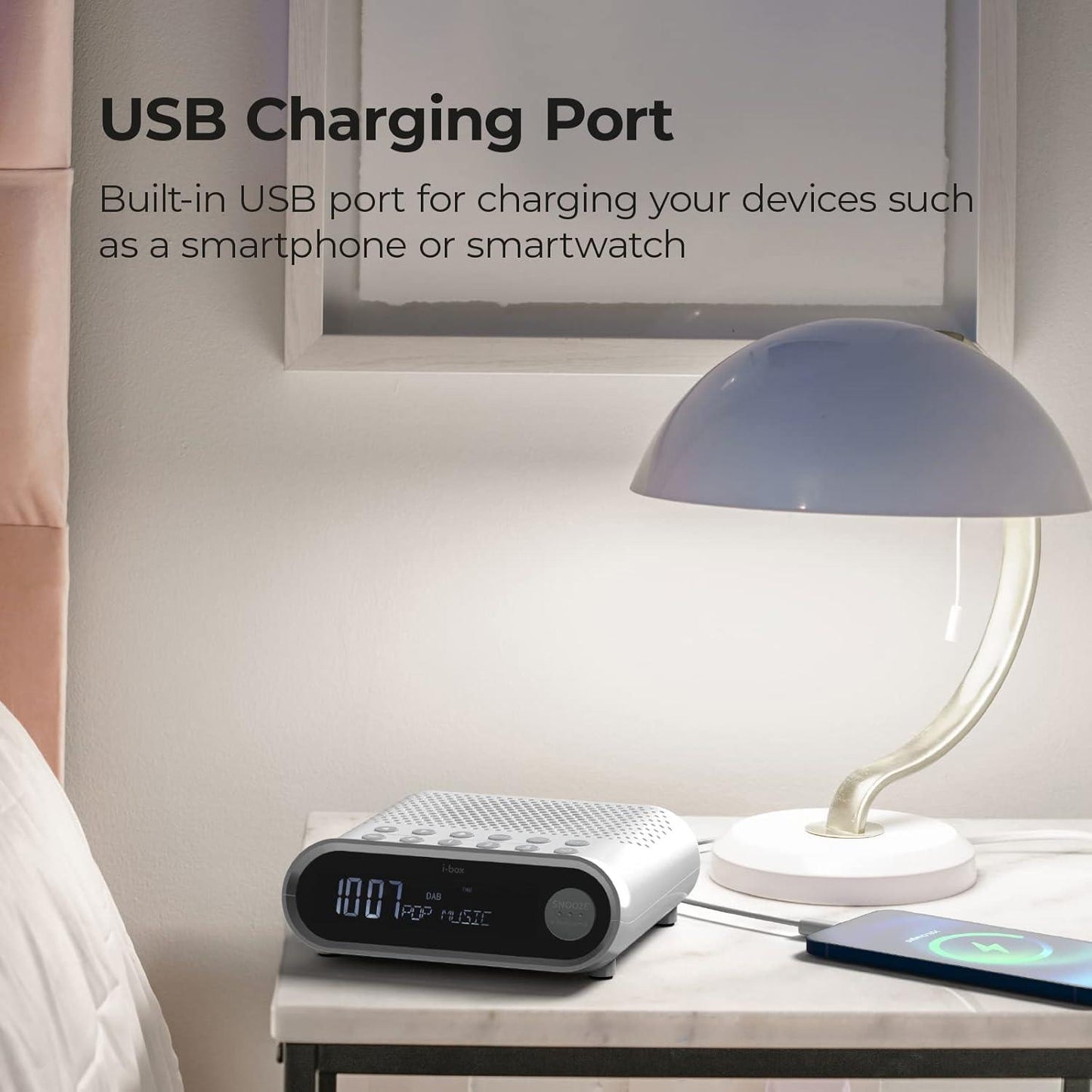i-box Sunrise Bedside Alarm Clock with DAB Radio - White
