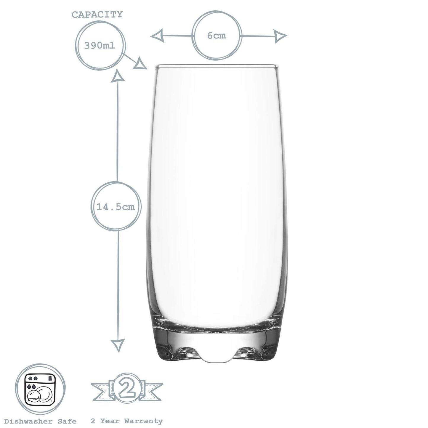 390ml Adora Premium Highball Glasses - Pack of Six