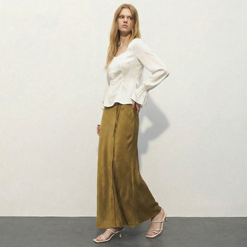 U-neck Puffed-sleeve Pullover Shirt