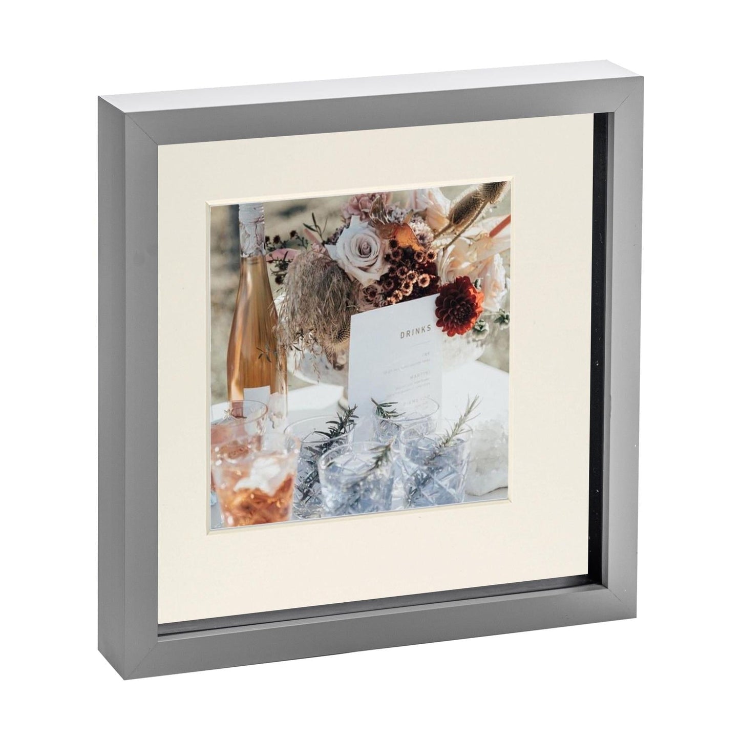 10" x 10" Grey 3D Box Photo Frame - with 6" x 6" Mount