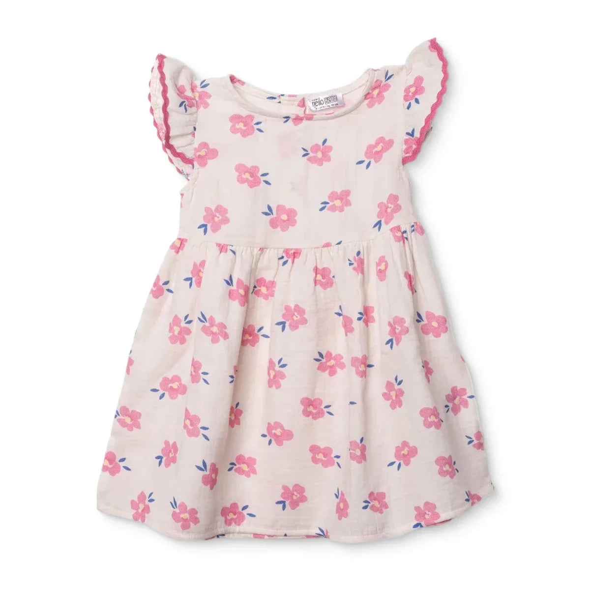 HelloBaby Girls Dress Floral Print Ditsy Flower Crew Neck Short Sleeve - Ecru Printed