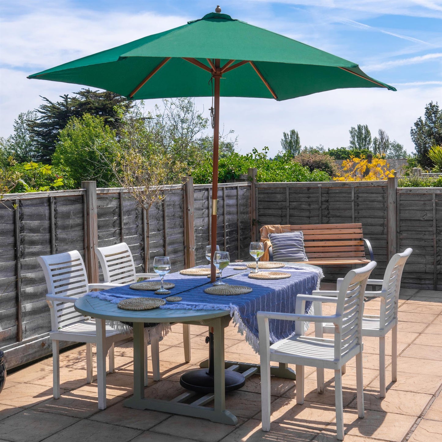 2.7m x 2.5m Wooden Garden Parasol with Black Concrete Base
