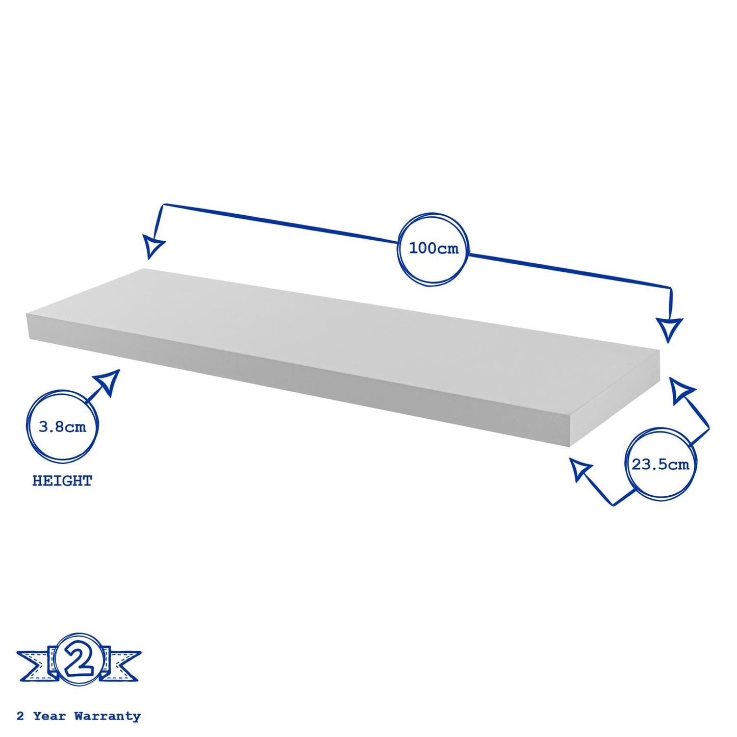 100cm White Modern Floating Shelves - Pack of Two