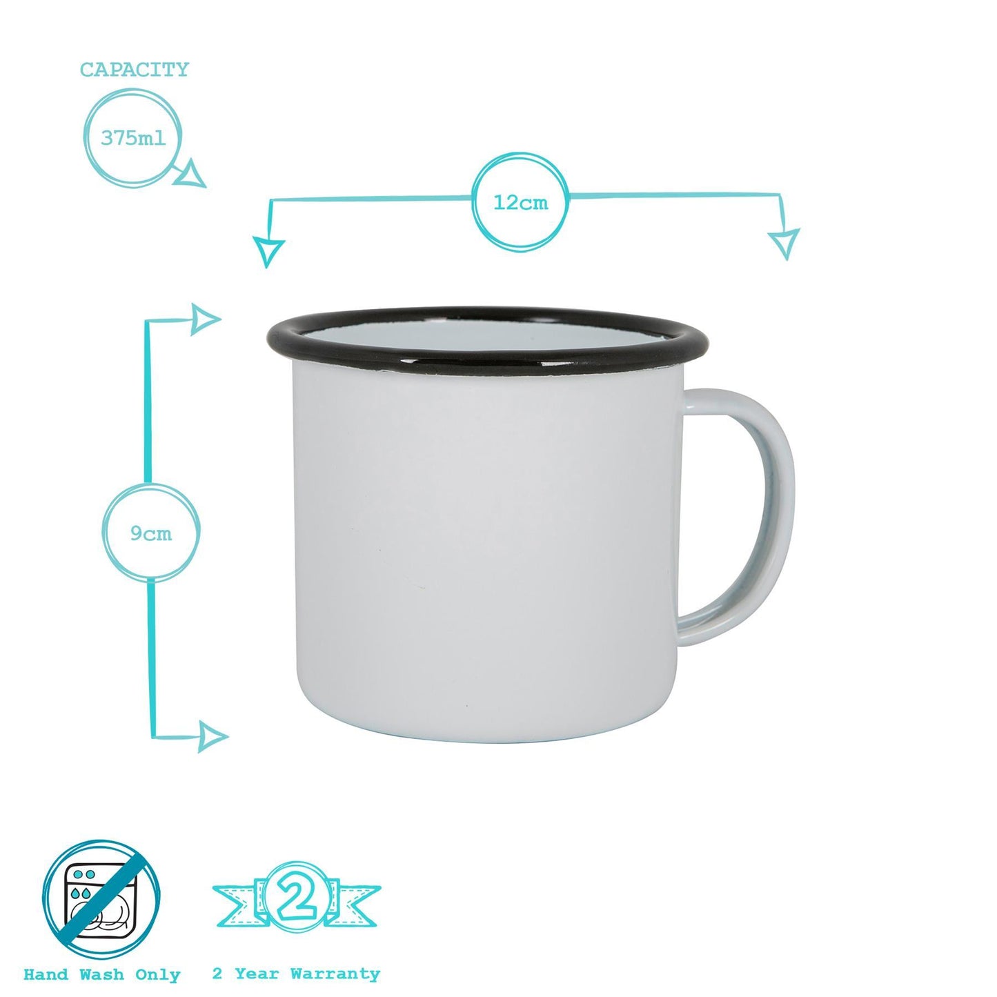 375ml White Enamel Mugs - Pack of Six