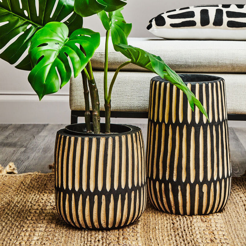 Arlo Small Engraved Natural And Black Planter