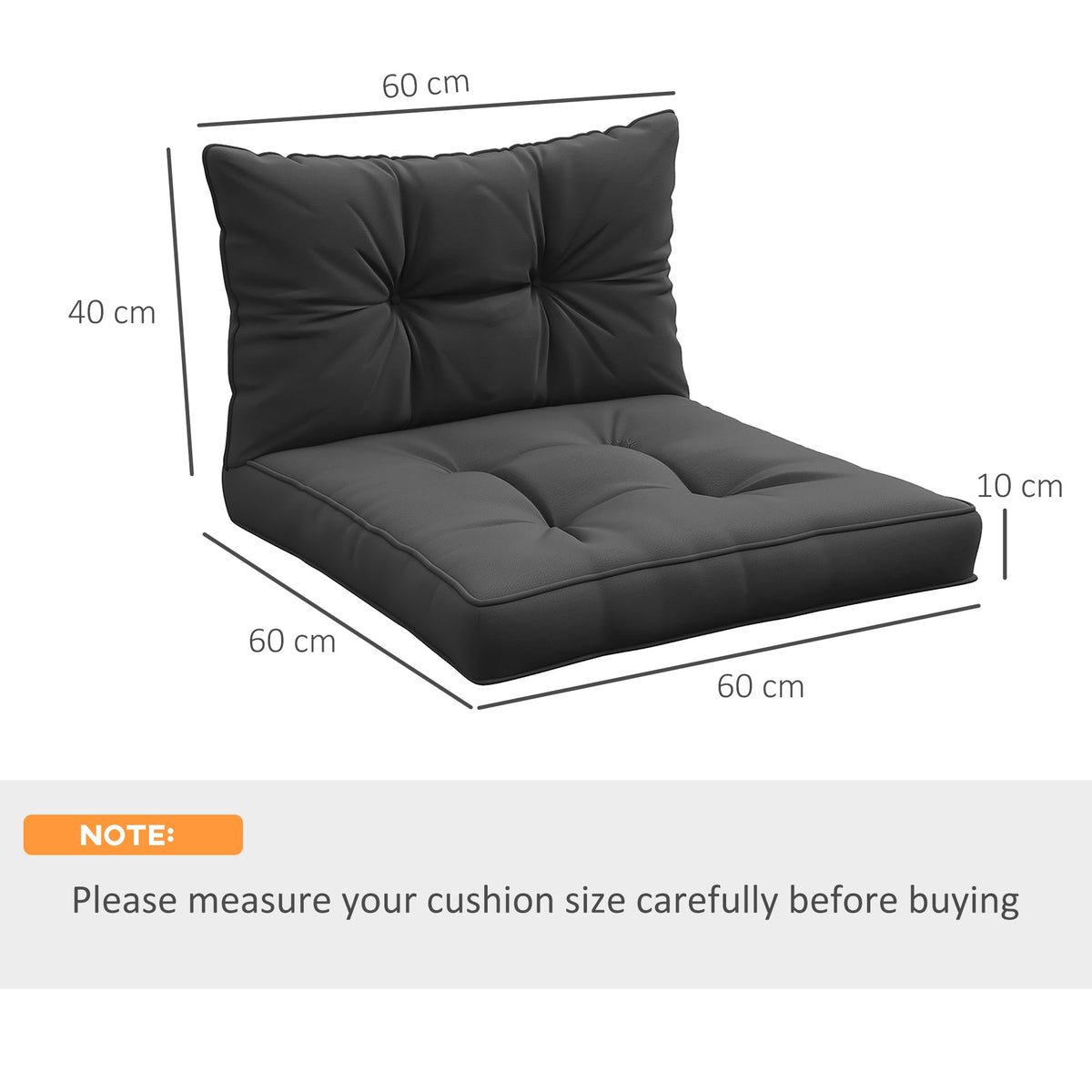 Outsunny 2pc Outdoor Seat Cushion for Patio Furniture, Charcoal Grey