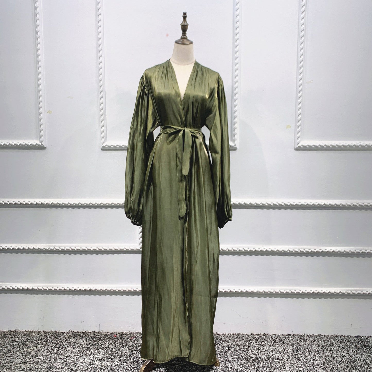 Puff Sleeve Lace-Trim Abaya Cape | Long Modest Dress