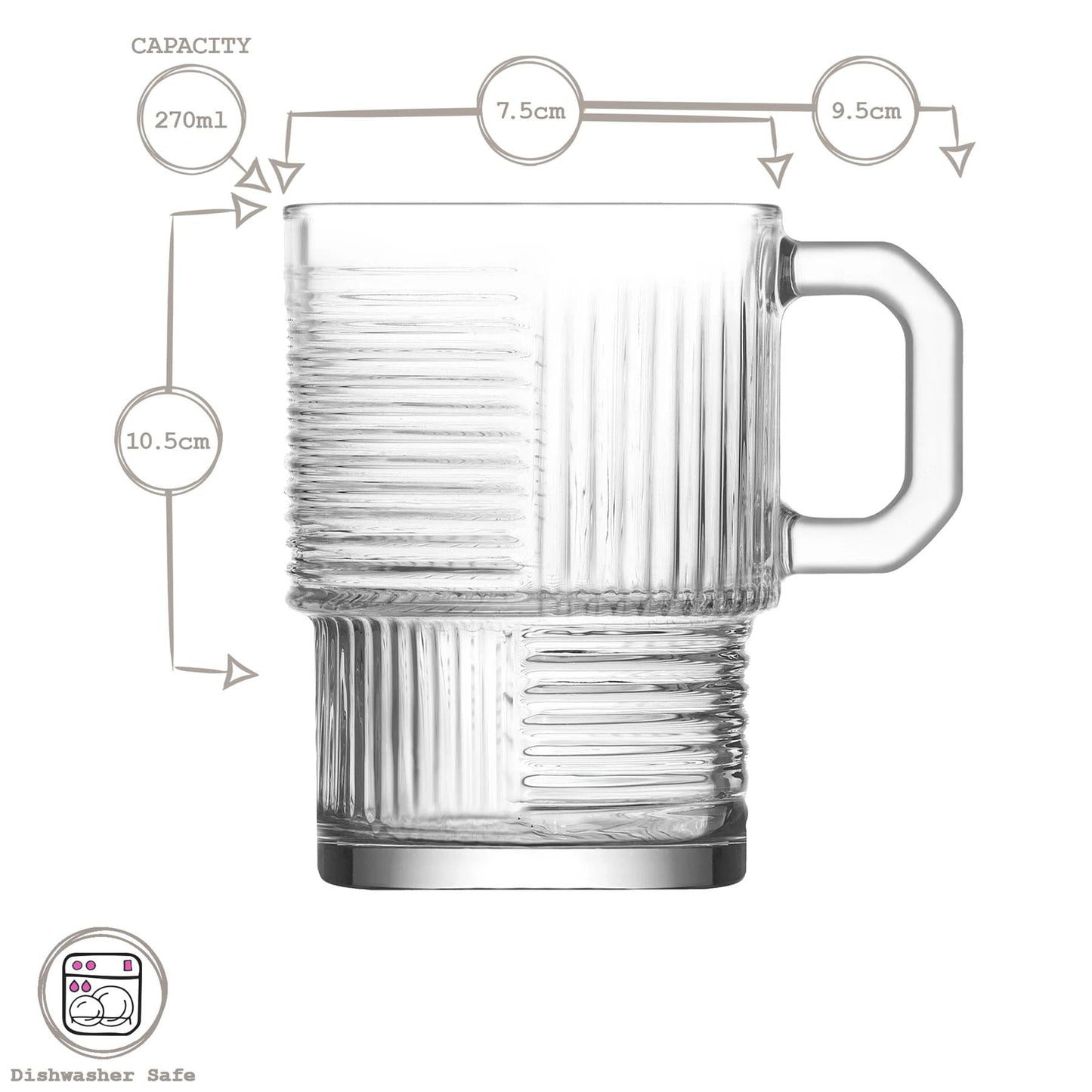 270ml Helen Stacking Glass Coffee Cups - Pack of Six