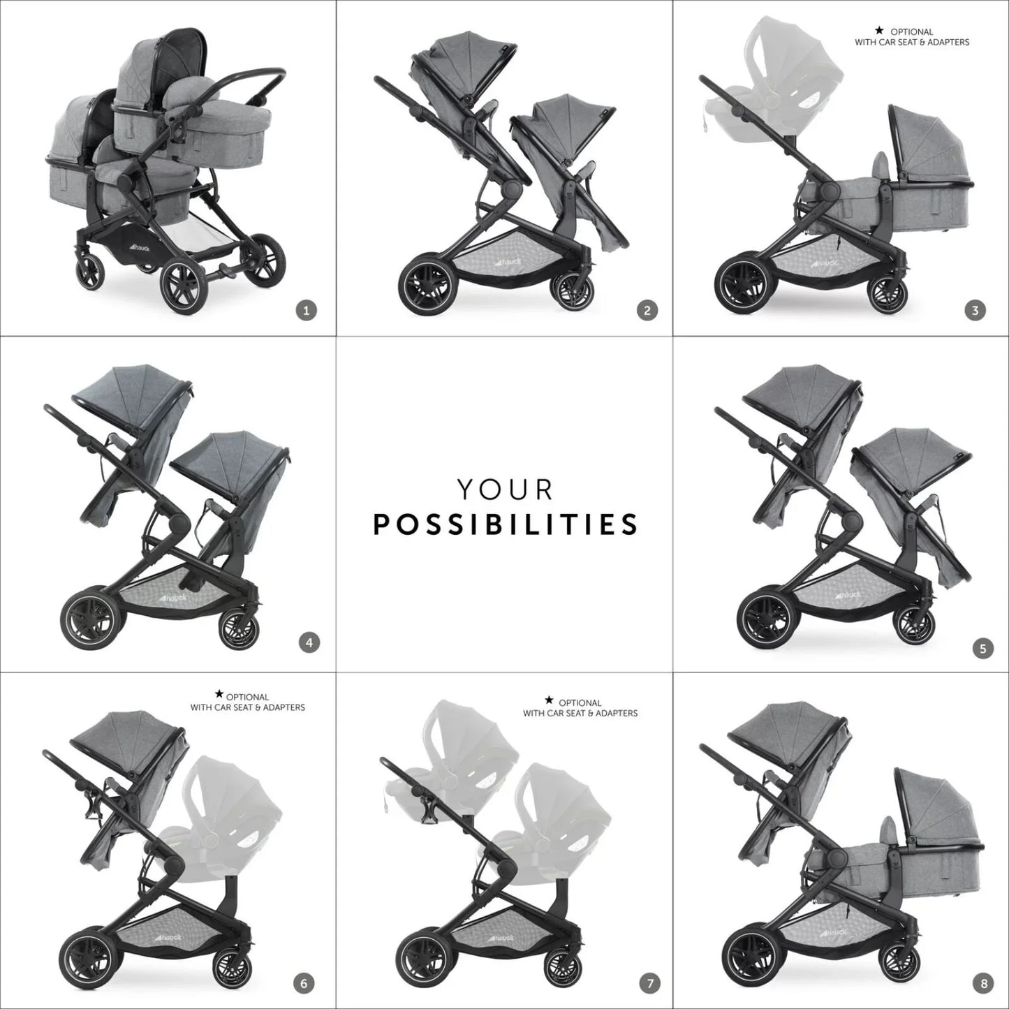 Hauck Atlantic Twin Double Stroller - Grey