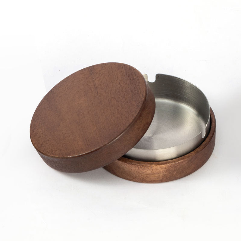 Wooden Trendy Unique Black Walnut Ashtray With Lid