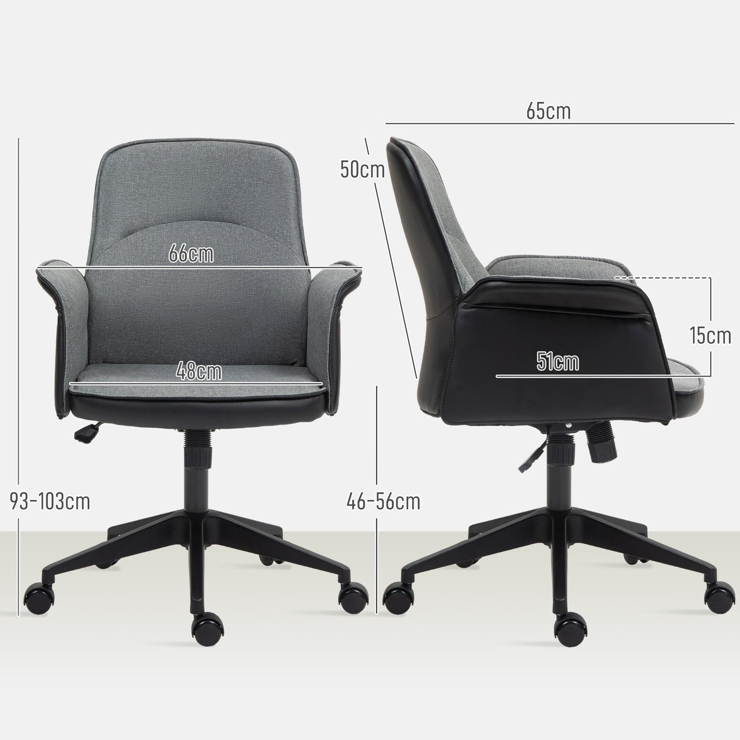 HOMCOM Office Chair, Linen Desk Chair with Adjustable Height Grey