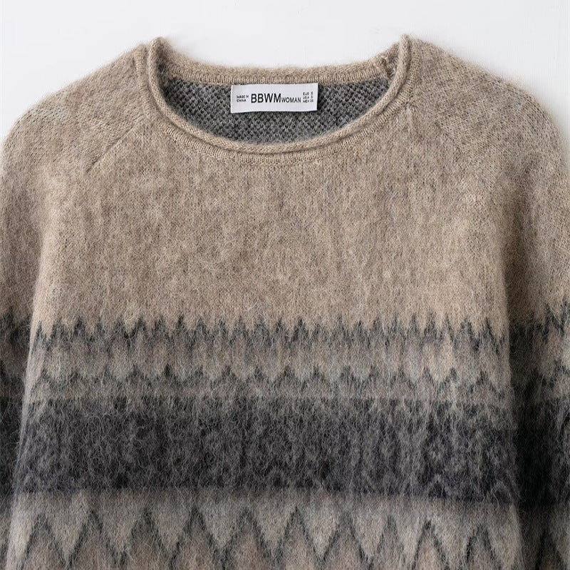 Women's Jacquard Knit Sweater - Textured Oversized Pullover