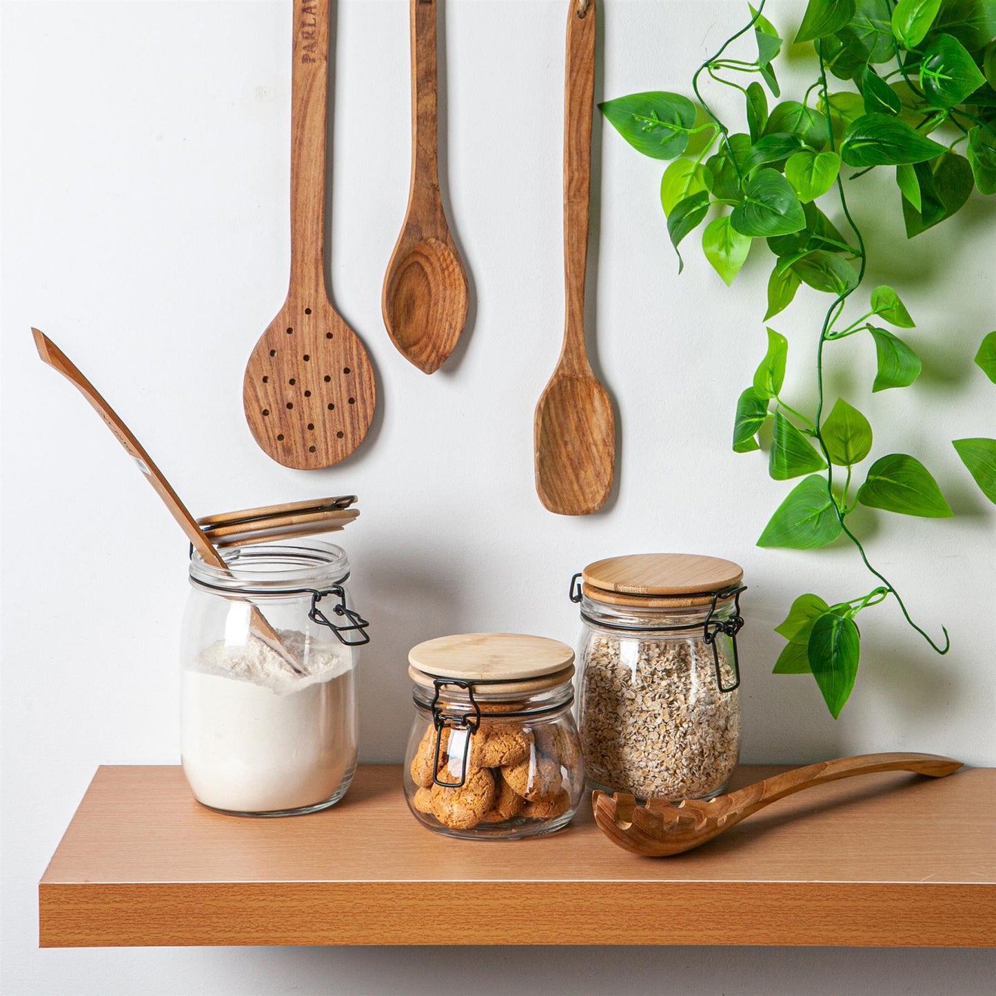 1L Air tight Glass Storage Jar with Wooden Clip Lid