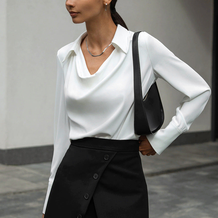 Collared Long-Sleeve Shirts Fashion Commuter Solid Color Blouse Casual Business Tops Women's Clothing