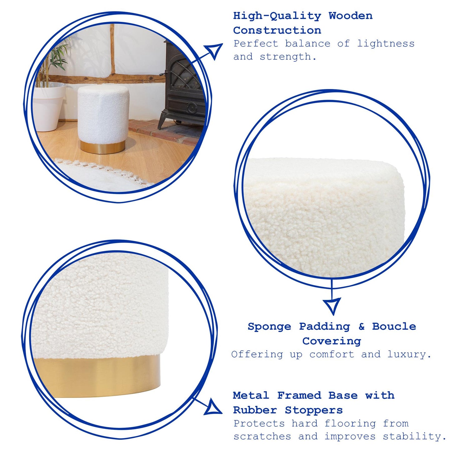 Cream H36 x D29cm Round Boucle Footstool