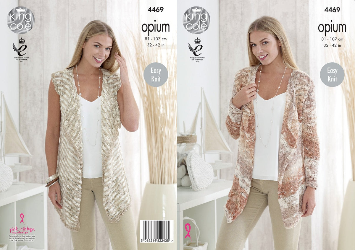 King Cole Ladies Waterfall Cardigan & Waistcoat Opium Knitting Pattern 4469