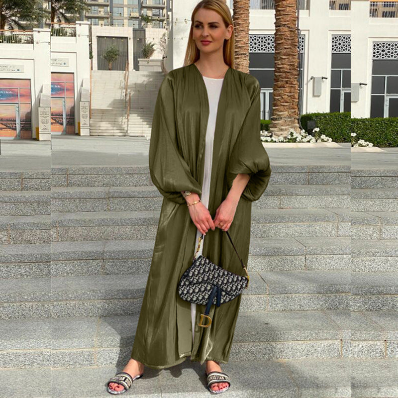 Puff Sleeve Lace-Trim Abaya Cape | Long Modest Dress