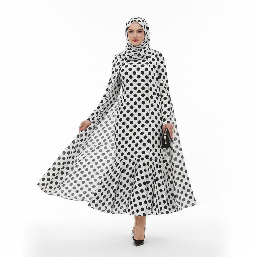 High-Waist Polka Dot Maxi Dress