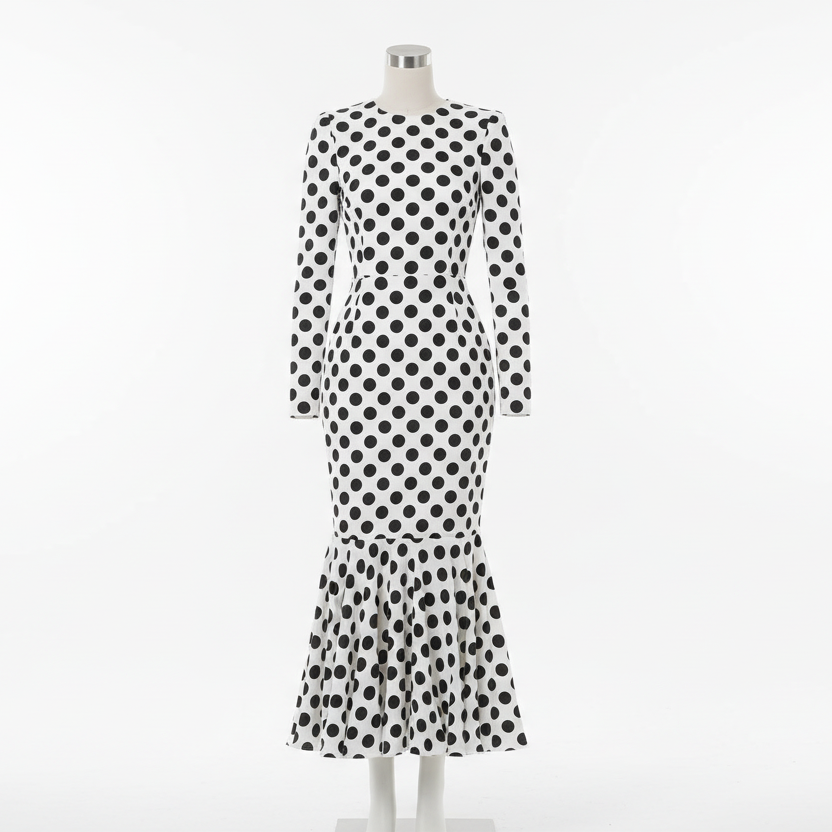 High-Waist Polka Dot Maxi Dress