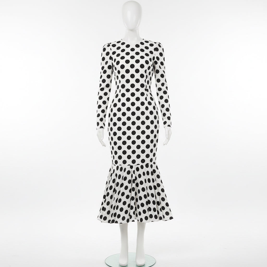 High-Waist Polka Dot Maxi Dress