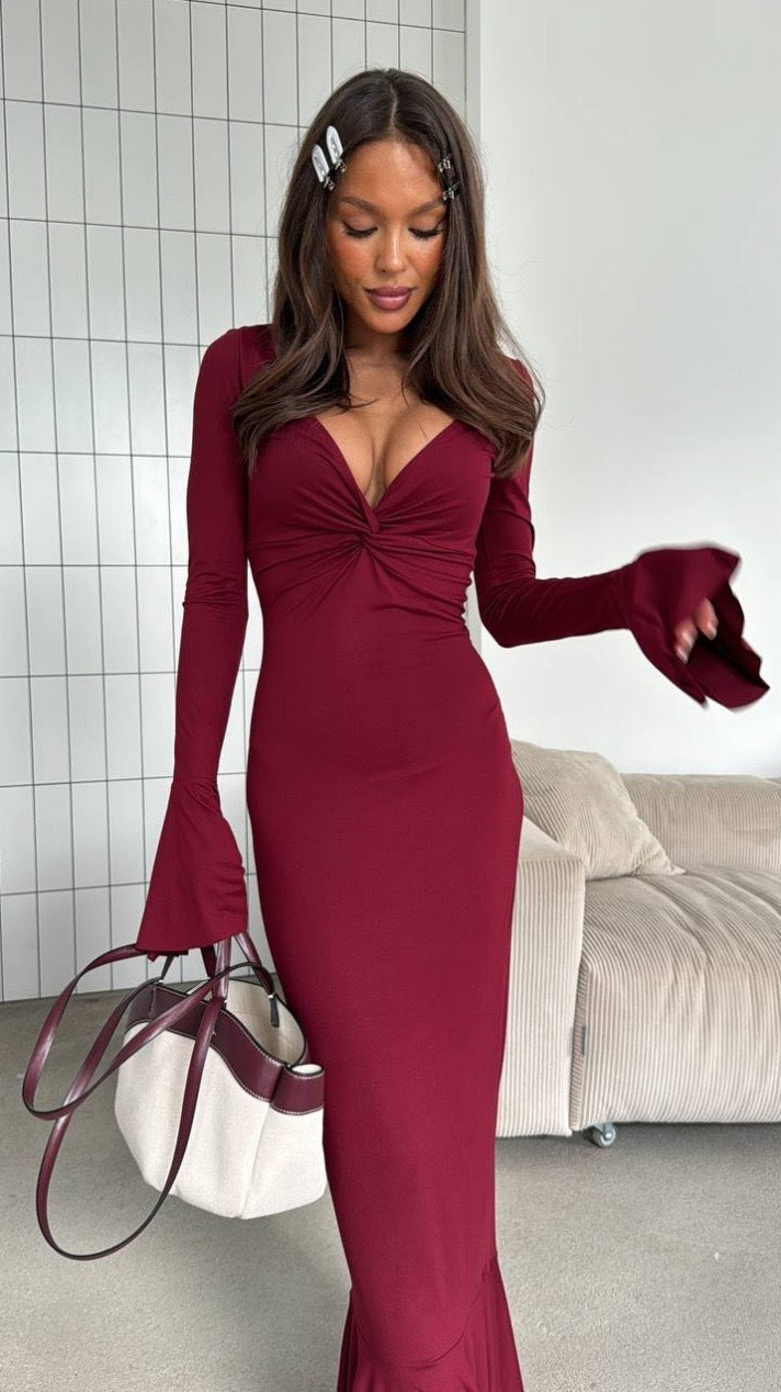V-neck Elegant Ins Ruffle Sleeve Long Sleeve Summer Dress