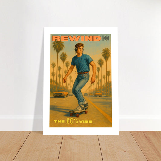 Retro 80's Vibe Poster – Skateboarder with Walkman