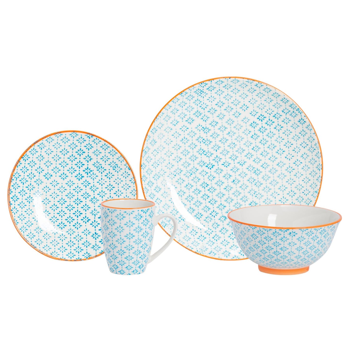 24pc Hand-Printed Floral Stoneware Dinner Set