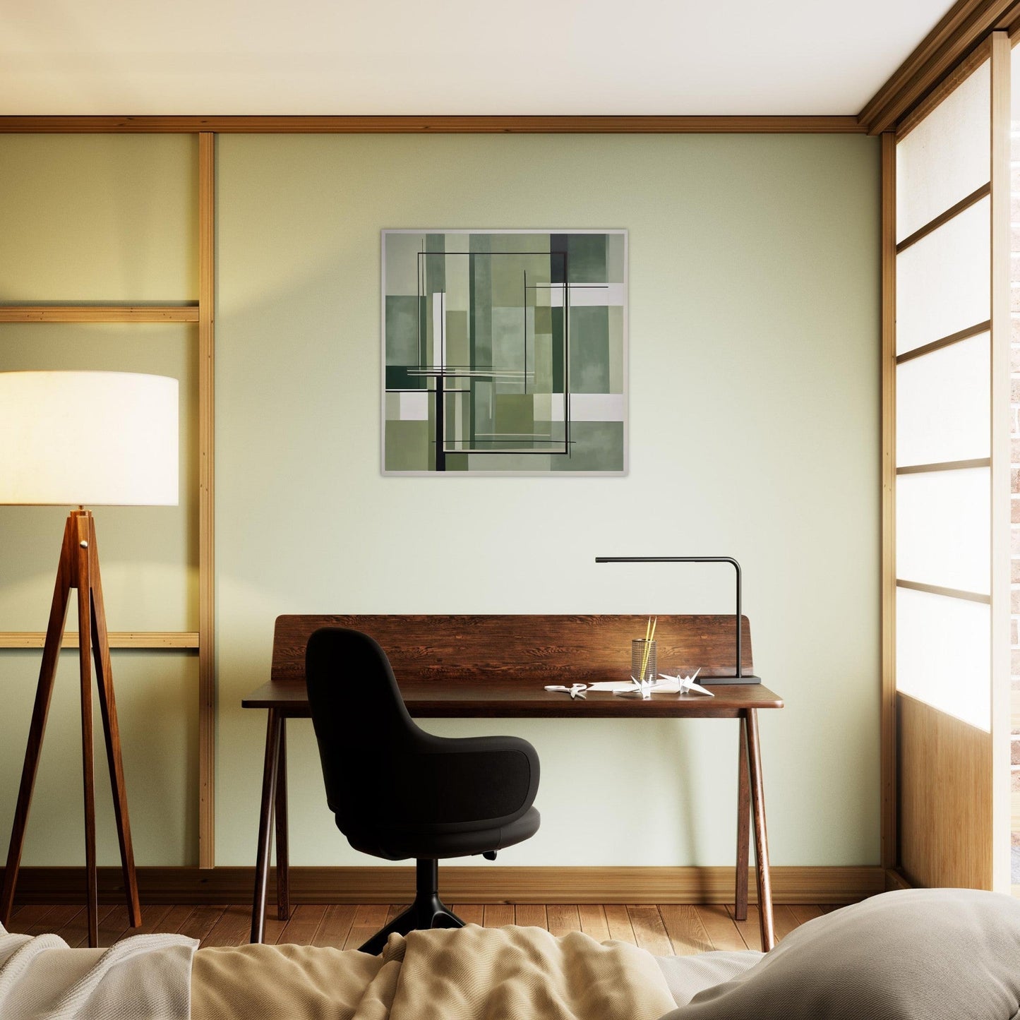 Sage Green Abstract Wall Art Print – Minimalist Geometric Poster, Modern Neutral Scandinavian Living Room Decor