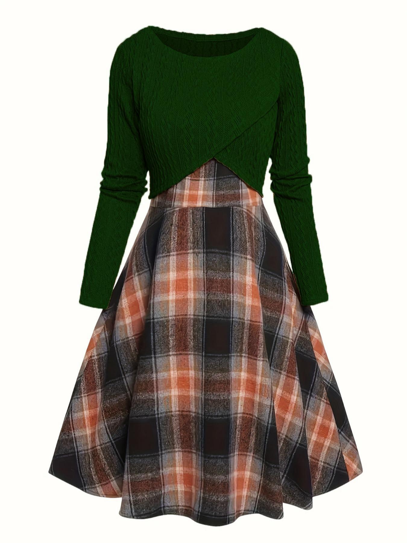 Womens Two-pieces Set, Knitted Long-sleeve Top And Dress