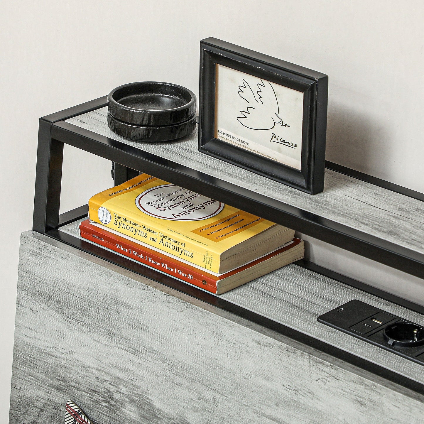 HOMCOM LED Single Bed Frame with Charging Station, 90 x 190cm, Cement Grey