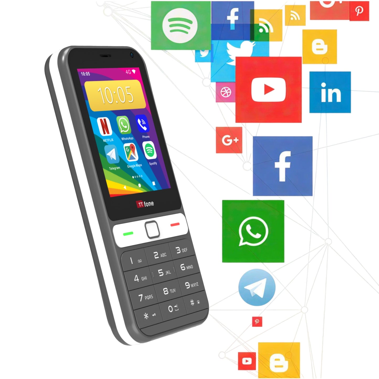 TTfone TT280  Simple 4G Dual SIM Bar Phone with Android, 2.8" Touchscreen, Keypad, 2MP Camera, USB-C - Easy to Use Unlocked Mobile (with Mains Charger and Giffgaff Sim Card)